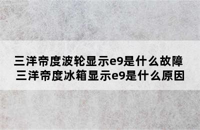 三洋帝度波轮显示e9是什么故障 三洋帝度冰箱显示e9是什么原因